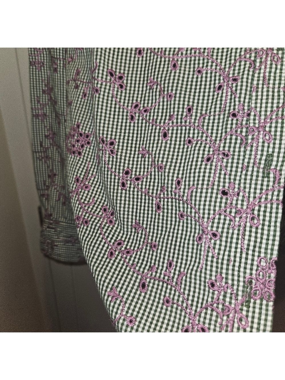 Anthropologie ODILLE Embroidered Gingham Button Down Shirt Blouse Sz 10 - Picture 4 of 6